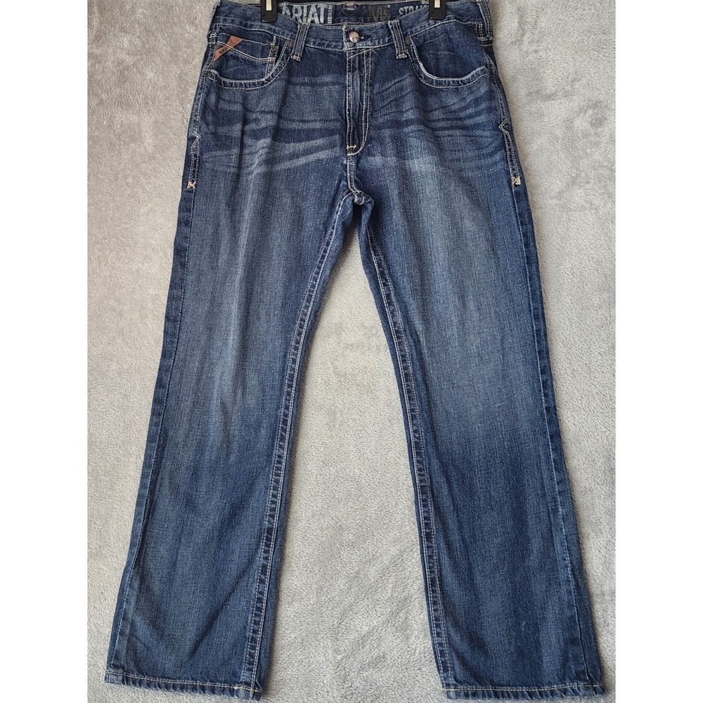 Ariat Jeans Mens 36x32 Blue Medium Wash Slim Straight Leg M-Series Cowboy Pants